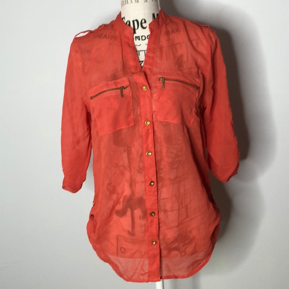 Mileage Sheer Blouse Zippered Pockets